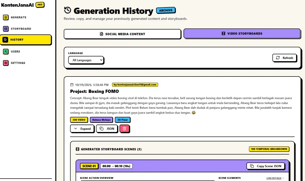 KontenJanaAI PRO: Social Media & Storyboard Generator
